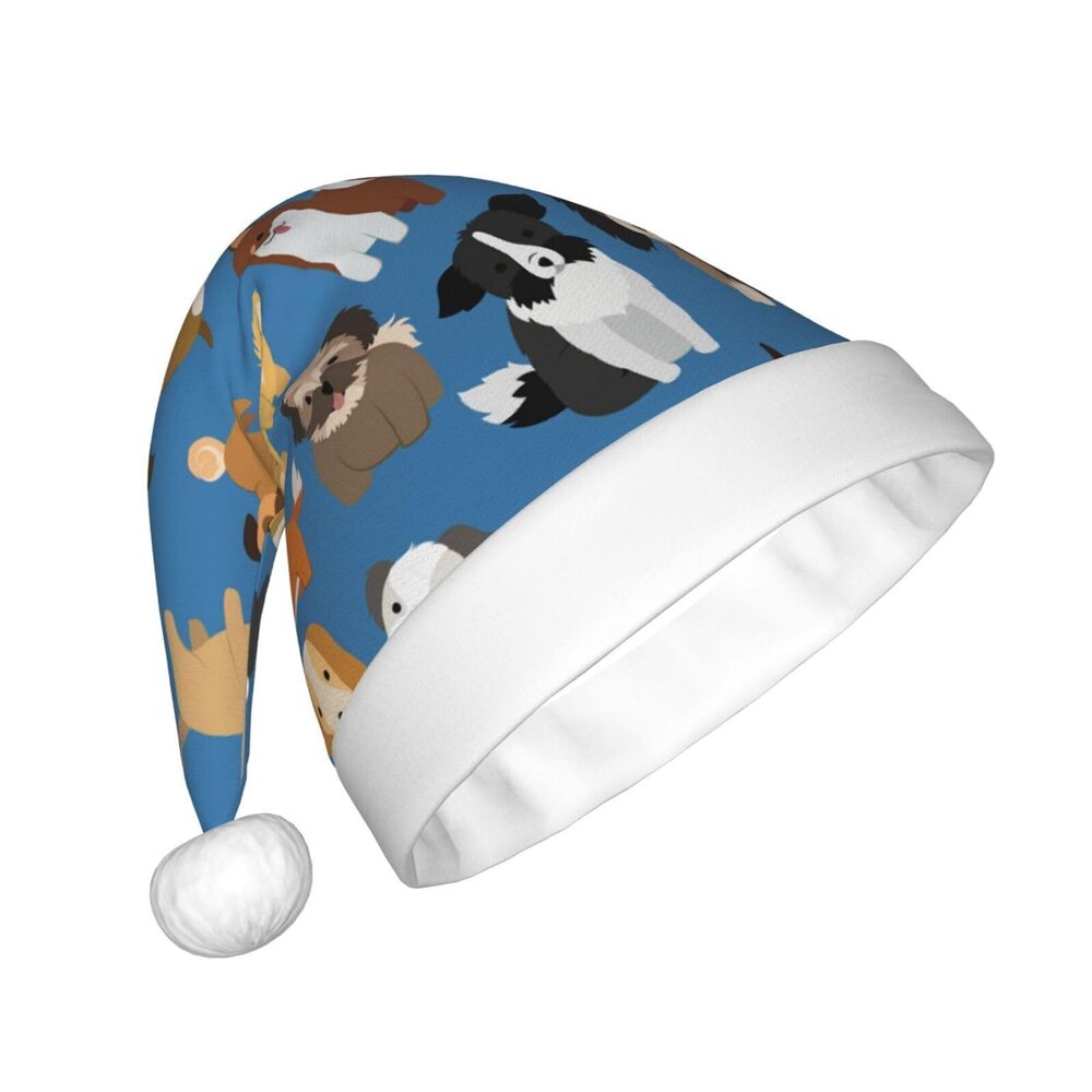 6522 Cute Animal Dog Christmas Santa Hat for Adults, Unisex Classic Holiday